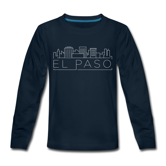 El Paso, Texas Youth Long Sleeve Shirt - Skyline Youth Long Sleeve El Paso Tee - deep navy