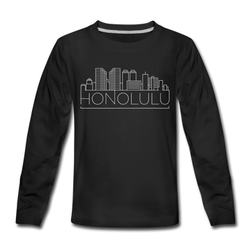 Honolulu, Hawaii Youth Long Sleeve Shirt - Skyline Youth Long Sleeve Honolulu Tee - black
