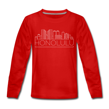 Honolulu, Hawaii Youth Long Sleeve Shirt - Skyline Youth Long Sleeve Honolulu Tee - red