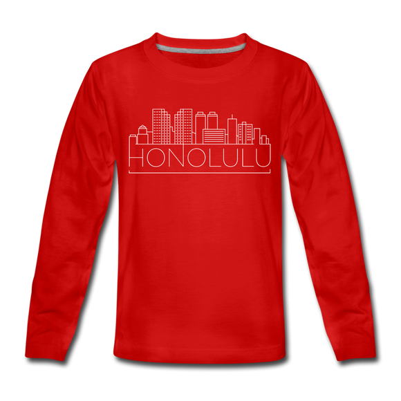 Honolulu, Hawaii Youth Long Sleeve Shirt - Skyline Youth Long Sleeve Honolulu Tee - red