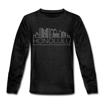 Honolulu, Hawaii Youth Long Sleeve Shirt - Skyline Youth Long Sleeve Honolulu Tee - charcoal gray