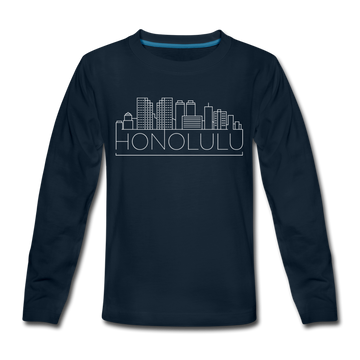 Honolulu, Hawaii Youth Long Sleeve Shirt - Skyline Youth Long Sleeve Honolulu Tee - deep navy