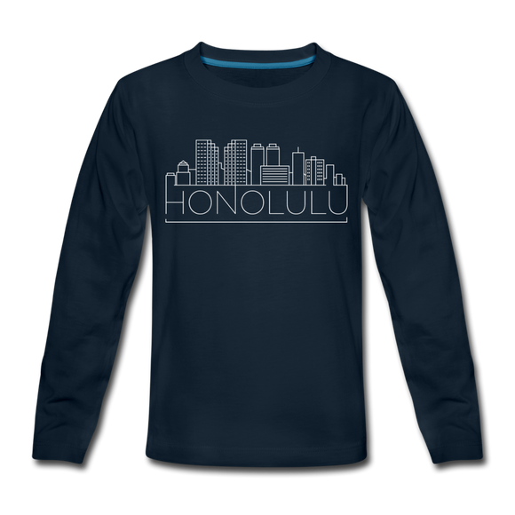 Honolulu, Hawaii Youth Long Sleeve Shirt - Skyline Youth Long Sleeve Honolulu Tee - deep navy