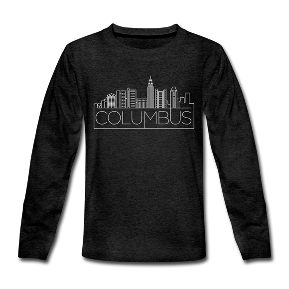 Columbus, Ohio Youth Long Sleeve Shirt - Skyline Youth Long Sleeve Columbus Tee - charcoal gray