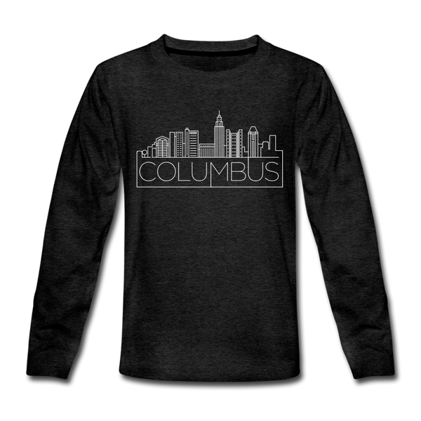 Columbus, Ohio Youth Long Sleeve Shirt - Skyline Youth Long Sleeve Columbus Tee - charcoal gray