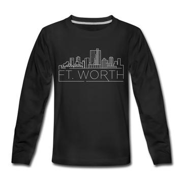 Fort Worth, Texas Youth Long Sleeve Shirt - Skyline Youth Long Sleeve Fort Worth Tee - black