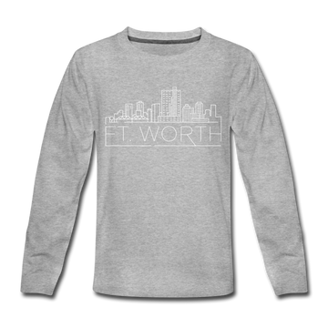 Fort Worth, Texas Youth Long Sleeve Shirt - Skyline Youth Long Sleeve Fort Worth Tee - heather gray