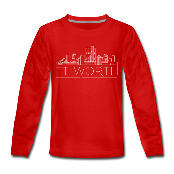 Fort Worth, Texas Youth Long Sleeve Shirt - Skyline Youth Long Sleeve Fort Worth Tee - red