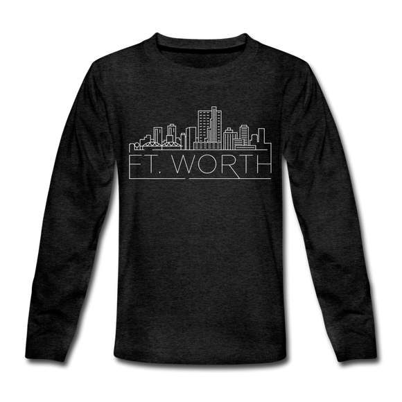 Fort Worth, Texas Youth Long Sleeve Shirt - Skyline Youth Long Sleeve Fort Worth Tee - charcoal gray