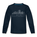 Fort Worth, Texas Youth Long Sleeve Shirt - Skyline Youth Long Sleeve Fort Worth Tee - deep navy