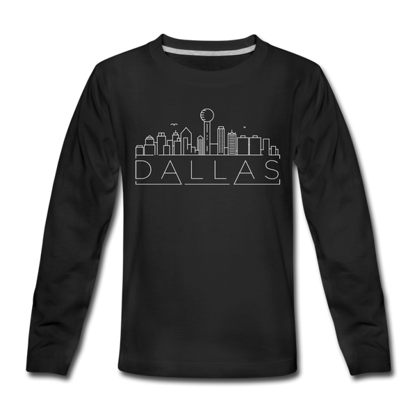 Dallas, Texas Youth Long Sleeve Shirt - Skyline Youth Long Sleeve Dallas Tee - black