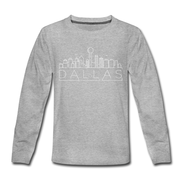 Dallas, Texas Youth Long Sleeve Shirt - Skyline Youth Long Sleeve Dallas Tee - heather gray