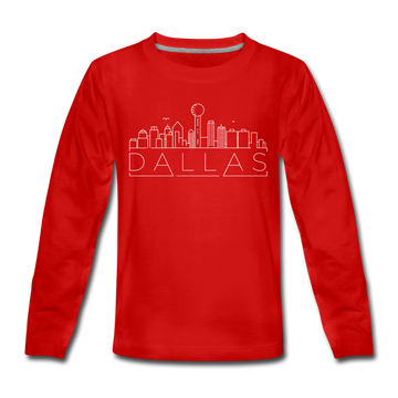Dallas, Texas Youth Long Sleeve Shirt - Skyline Youth Long Sleeve Dallas Tee - red