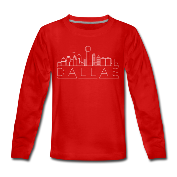 Dallas, Texas Youth Long Sleeve Shirt - Skyline Youth Long Sleeve Dallas Tee - red