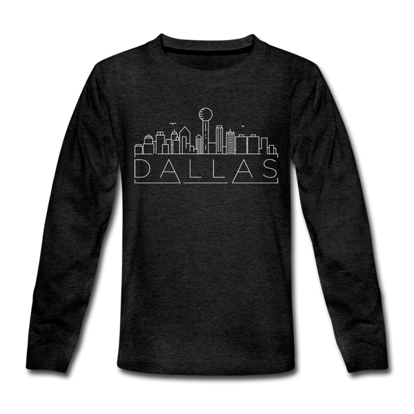 Dallas, Texas Youth Long Sleeve Shirt - Skyline Youth Long Sleeve Dallas Tee - charcoal gray