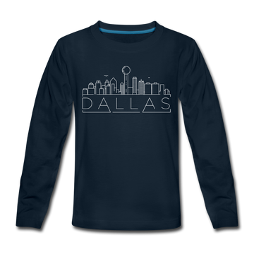 Dallas, Texas Youth Long Sleeve Shirt - Skyline Youth Long Sleeve Dallas Tee - deep navy