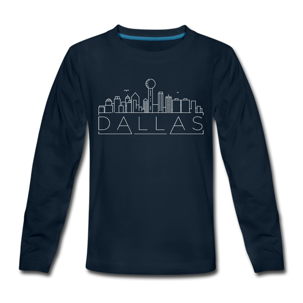 Dallas, Texas Youth Long Sleeve Shirt - Skyline Youth Long Sleeve Dallas Tee - deep navy