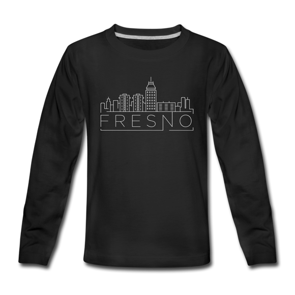 Fresno, California Youth Long Sleeve Shirt - Skyline Youth Long Sleeve Fresno Tee - black