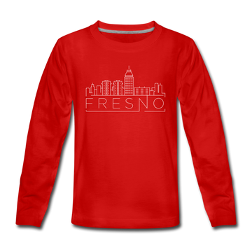 Fresno, California Youth Long Sleeve Shirt - Skyline Youth Long Sleeve Fresno Tee - red