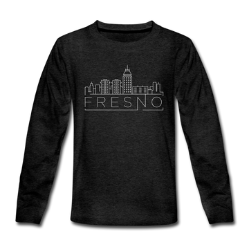 Fresno, California Youth Long Sleeve Shirt - Skyline Youth Long Sleeve Fresno Tee - charcoal gray