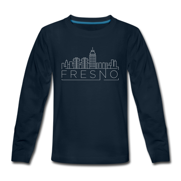 Fresno, California Youth Long Sleeve Shirt - Skyline Youth Long Sleeve Fresno Tee - deep navy