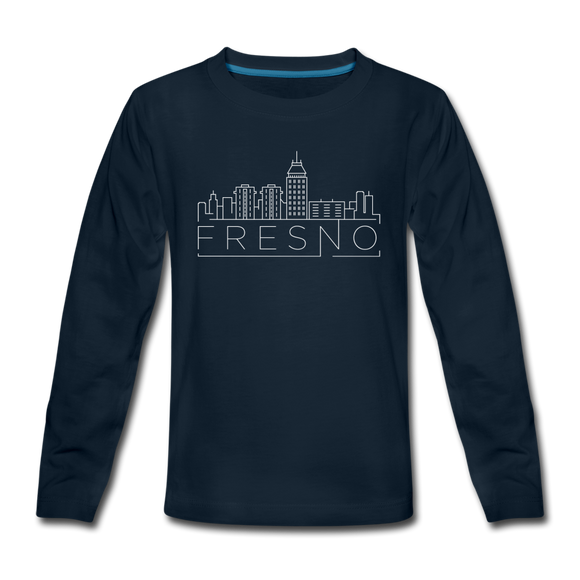 Fresno, California Youth Long Sleeve Shirt - Skyline Youth Long Sleeve Fresno Tee - deep navy