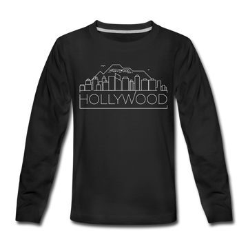 Hollywood, California Youth Long Sleeve Shirt - Skyline Youth Long Sleeve Hollywood Tee - black