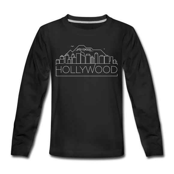 Hollywood, California Youth Long Sleeve Shirt - Skyline Youth Long Sleeve Hollywood Tee - black