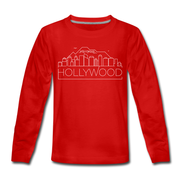 Hollywood, California Youth Long Sleeve Shirt - Skyline Youth Long Sleeve Hollywood Tee - red