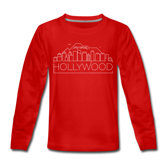 Hollywood, California Youth Long Sleeve Shirt - Skyline Youth Long Sleeve Hollywood Tee - red