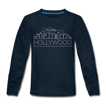 Hollywood, California Youth Long Sleeve Shirt - Skyline Youth Long Sleeve Hollywood Tee - deep navy