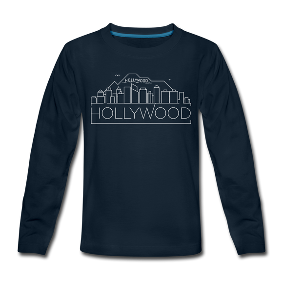 Hollywood, California Youth Long Sleeve Shirt - Skyline Youth Long Sleeve Hollywood Tee - deep navy