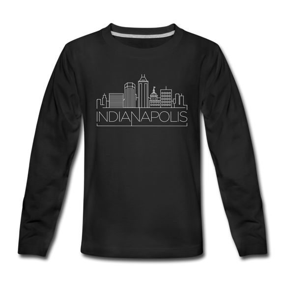 Indianapolis, Indiana Youth Long Sleeve Shirt - Skyline Youth Long Sleeve Indianapolis Tee - black