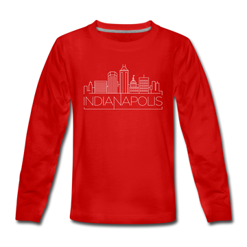 Indianapolis, Indiana Youth Long Sleeve Shirt - Skyline Youth Long Sleeve Indianapolis Tee - red