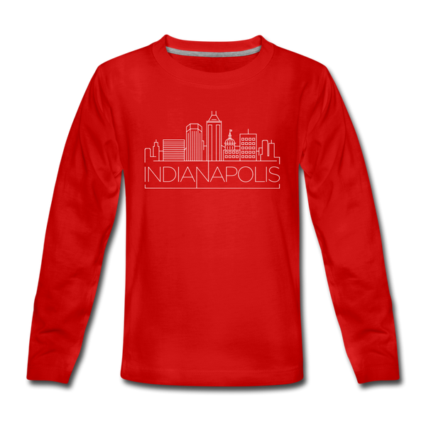 Indianapolis, Indiana Youth Long Sleeve Shirt - Skyline Youth Long Sleeve Indianapolis Tee - red