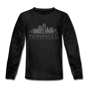 Indianapolis, Indiana Youth Long Sleeve Shirt - Skyline Youth Long Sleeve Indianapolis Tee - charcoal gray