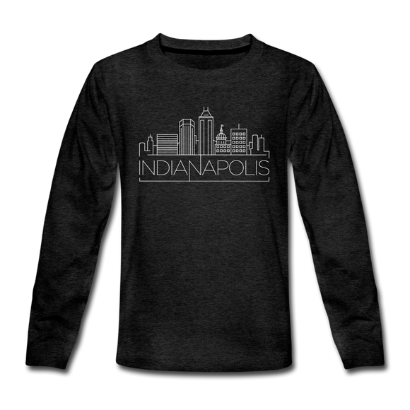 Indianapolis, Indiana Youth Long Sleeve Shirt - Skyline Youth Long Sleeve Indianapolis Tee - charcoal gray
