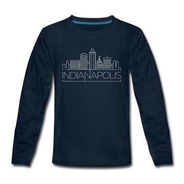 Indianapolis, Indiana Youth Long Sleeve Shirt - Skyline Youth Long Sleeve Indianapolis Tee - deep navy