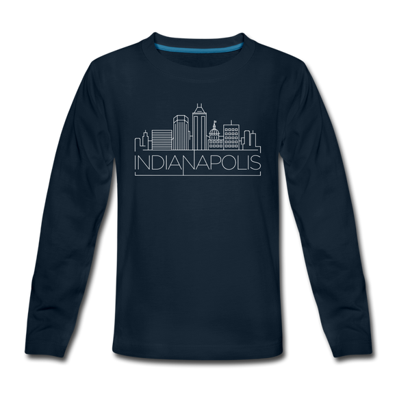 Indianapolis, Indiana Youth Long Sleeve Shirt - Skyline Youth Long Sleeve Indianapolis Tee - deep navy