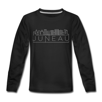 Juneau, Alaska Youth Long Sleeve Shirt - Skyline Youth Long Sleeve Juneau Tee - black
