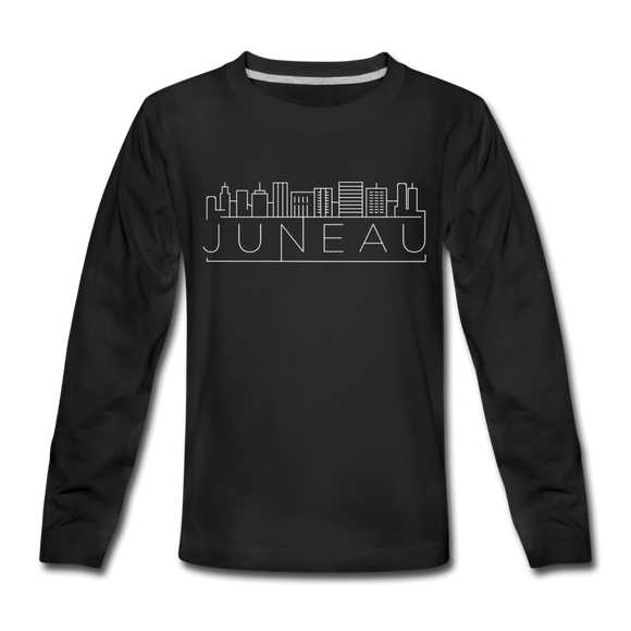 Juneau, Alaska Youth Long Sleeve Shirt - Skyline Youth Long Sleeve Juneau Tee - black