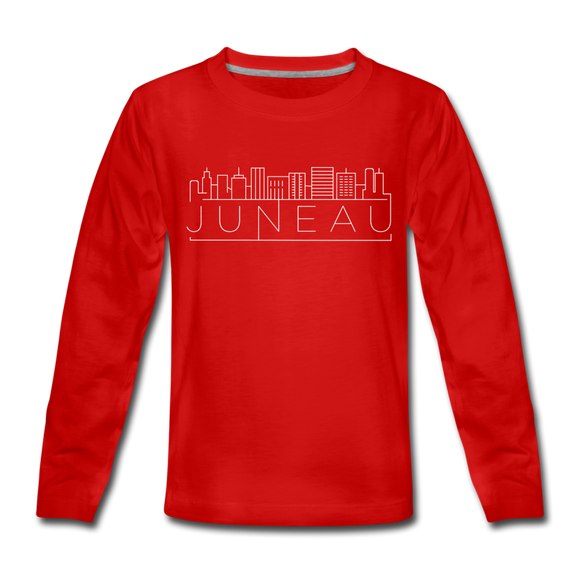 Juneau, Alaska Youth Long Sleeve Shirt - Skyline Youth Long Sleeve Juneau Tee - red