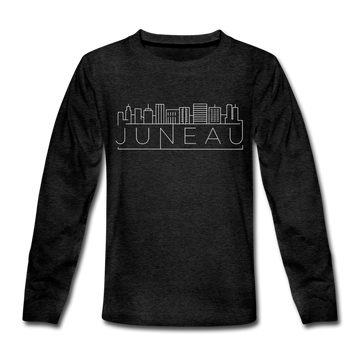 Juneau, Alaska Youth Long Sleeve Shirt - Skyline Youth Long Sleeve Juneau Tee - charcoal gray