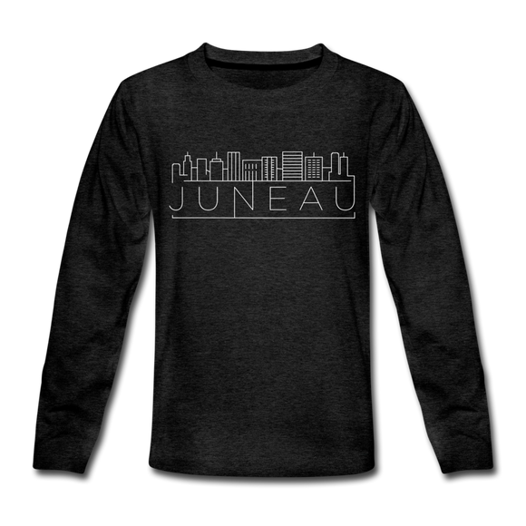 Juneau, Alaska Youth Long Sleeve Shirt - Skyline Youth Long Sleeve Juneau Tee - charcoal gray