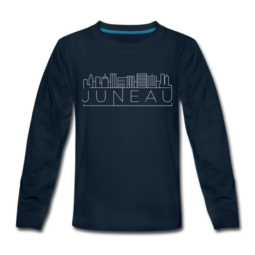 Juneau, Alaska Youth Long Sleeve Shirt - Skyline Youth Long Sleeve Juneau Tee - deep navy