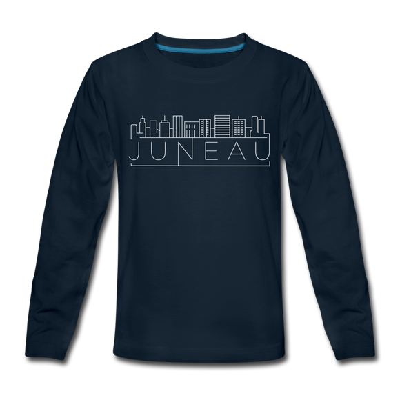 Juneau, Alaska Youth Long Sleeve Shirt - Skyline Youth Long Sleeve Juneau Tee - deep navy