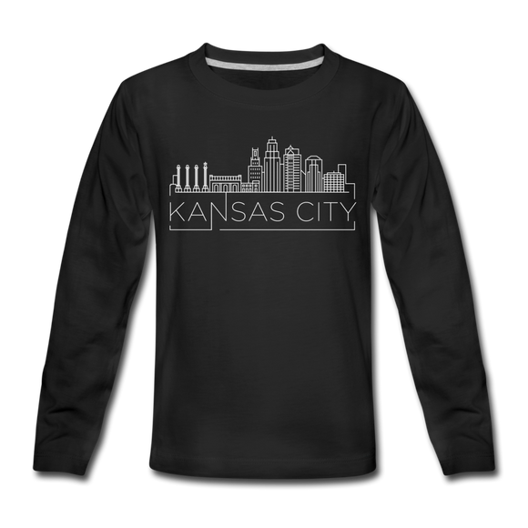 Kansas City, Missouri Youth Long Sleeve Shirt - Skyline Youth Long Sleeve Kansas City Tee - black