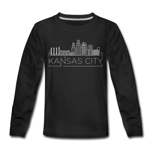 Kansas City, Missouri Youth Long Sleeve Shirt - Skyline Youth Long Sleeve Kansas City Tee - black