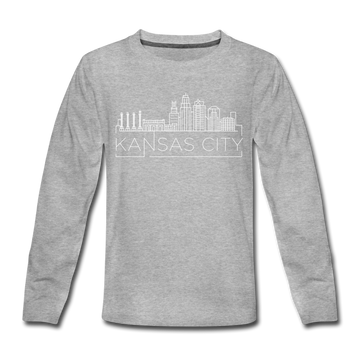 Kansas City, Missouri Youth Long Sleeve Shirt - Skyline Youth Long Sleeve Kansas City Tee - heather gray