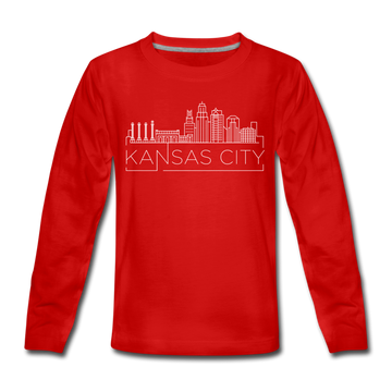 Kansas City, Missouri Youth Long Sleeve Shirt - Skyline Youth Long Sleeve Kansas City Tee - red